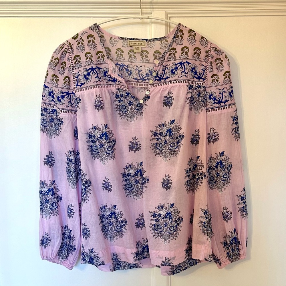 J CREW Point Sur Pink and Blue Women's Cotton Top Size XXS